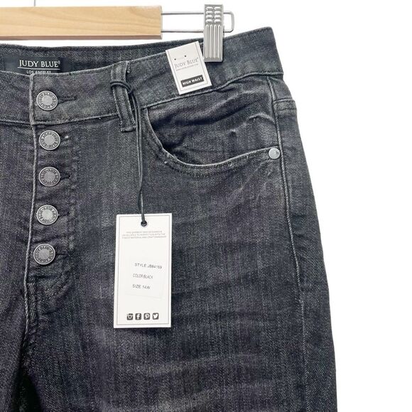 NWT Judy Blue Destroyed Button-Fly Skinny Jeans Black Wash Denim Size 14W NEW - Picture 8 of 15